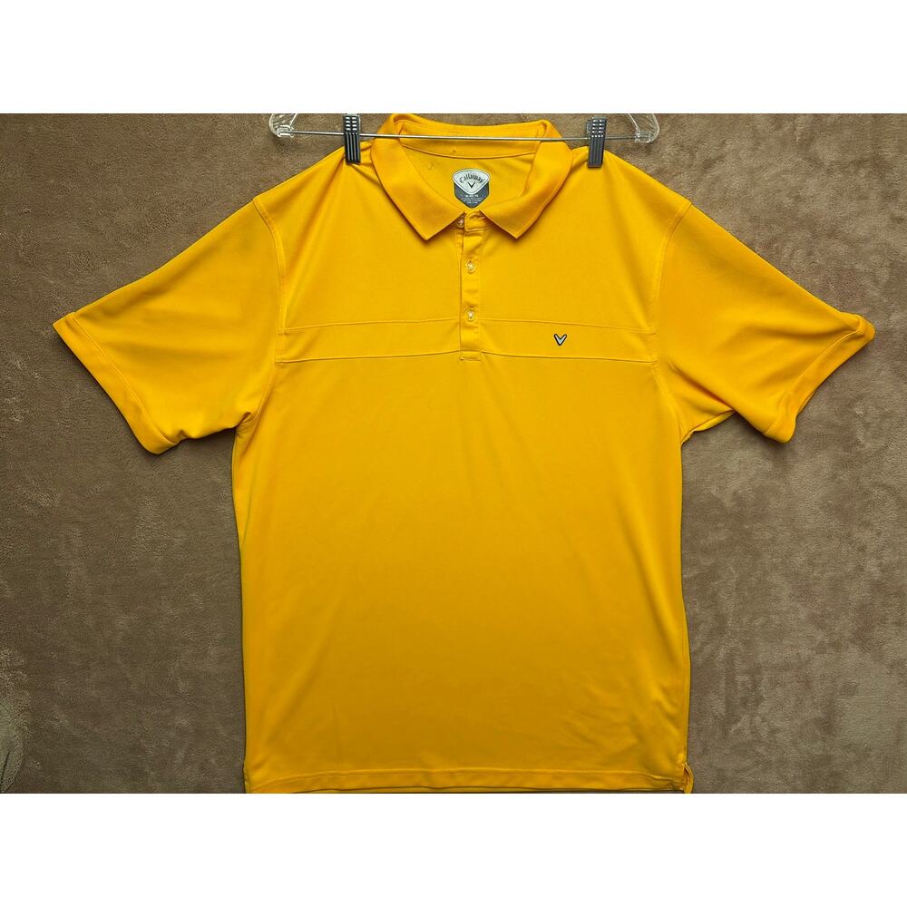 Callaway Golf Polo Shirt Mens XL Yellow Dri Performance Short Sleeve Chevron